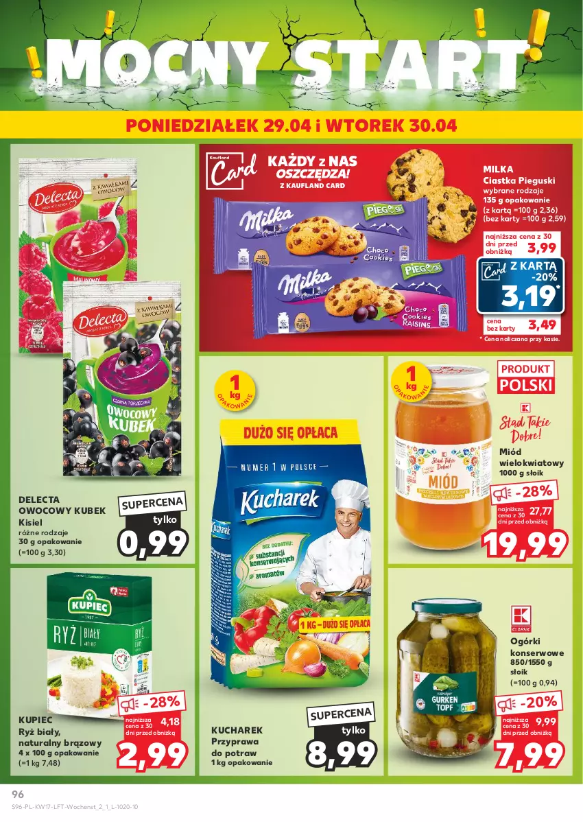 Gazetka promocyjna Kaufland - Gazetka tygodnia - ważna 25.04 do 30.04.2024 - strona 96 - produkty: Ciastka, Delecta, Kisiel, Kubek, Kucharek, Kupiec, Milka, Miód, Ogórki konserwowe, Piec, Przyprawa do potraw, Ryż, Ryż biały, Ser