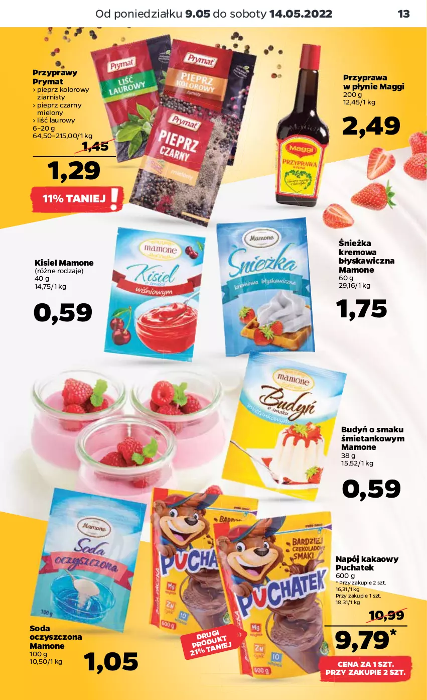 Gazetka promocyjna Netto - Gazetka spożywcza - ważna 09.05 do 14.05.2022 - strona 13 - produkty: Budyń, Kakao, Kisiel, Laur, Maggi, Napój, Pieprz, Prymat, Przyprawa w płynie, Przyprawy, Soda oczyszczona