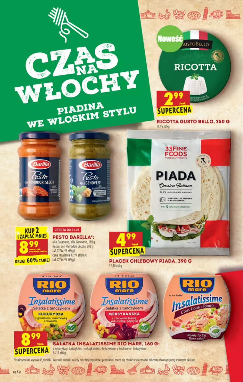 Gazetka promocyjna Biedronka - W tym tygodniu - ważna 29.07 do 04.08.2021 - strona 40 - produkty: Barilla, Bell, Brit, Brita, Chleb, Fa, Gala, Kukurydza, Kuskus, Pesto, Placek chlebowy, Por, Rama, Ricotta, Rio Mare, Sałat, Sałatka, Ser, Tuńczyk