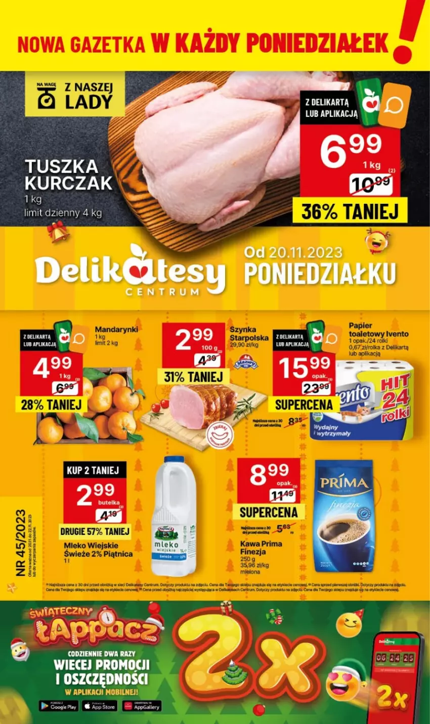 Gazetka promocyjna Delikatesy Centrum - Gazetka DC45 pon-sr - ważna 20.11 do 22.11.2023 - strona 1 - produkty: Kurczak, Rum, Tusz