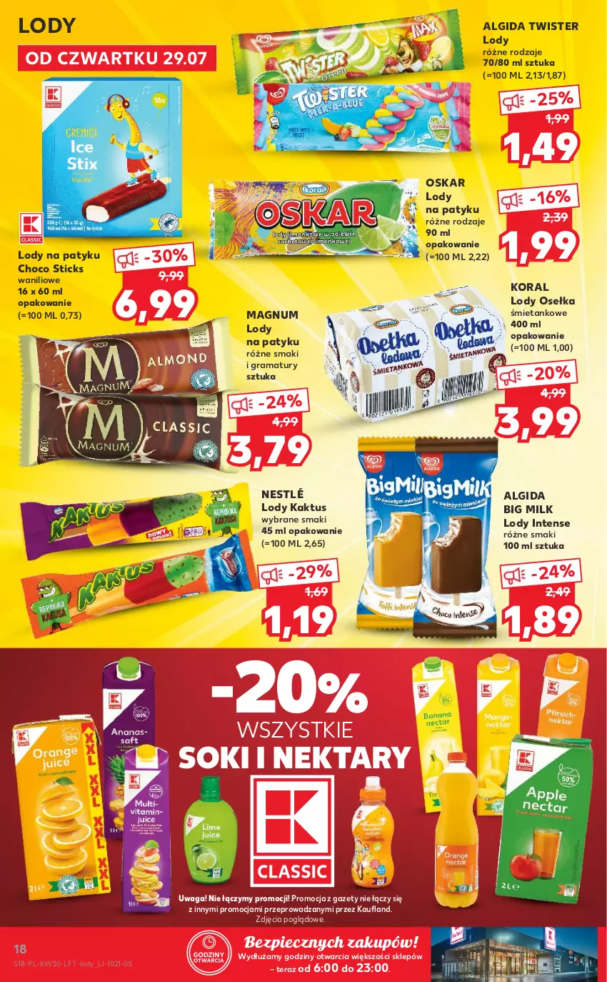 Gazetka promocyjna Kaufland - OFERTA TYGODNIA - ważna 29.07 do 04.08.2021 - strona 18 - produkty: Algida, Big Milk, Gra, Kaktus, LG, Lody, Nektar, Nestlé, Piec, Rama, Sok, Tera, Waga