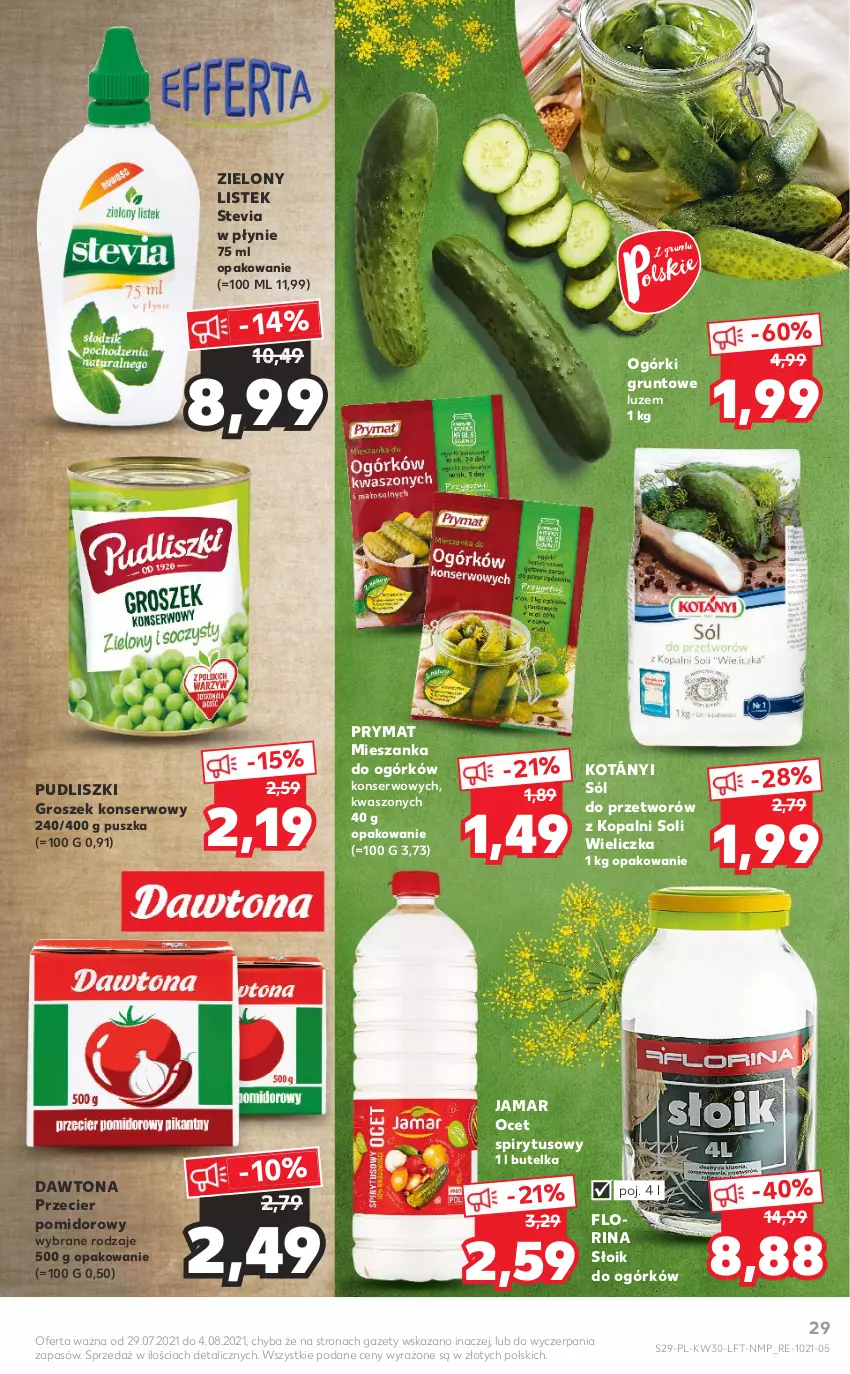 Gazetka promocyjna Kaufland - OFERTA TYGODNIA - ważna 29.07 do 04.08.2021 - strona 29 - produkty: Dawtona, Groszek, Grunt, Kotányi, Ocet, Prymat, Pudliszki, Ser, Sól, Stek