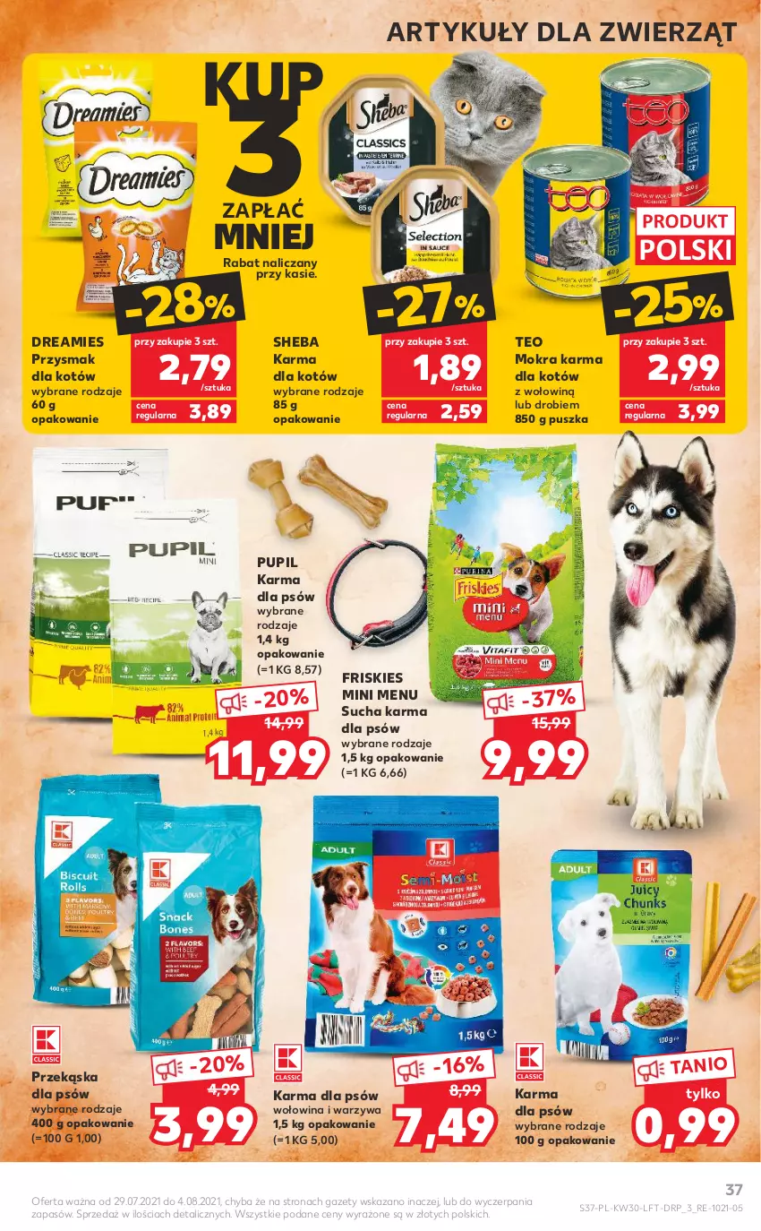 Gazetka promocyjna Kaufland - OFERTA TYGODNIA - ważna 29.07 do 04.08.2021 - strona 37 - produkty: Friskies, Mokra karma, Przekąska dla psów, Sheba, Sucha karma, Warzywa, Wołowina