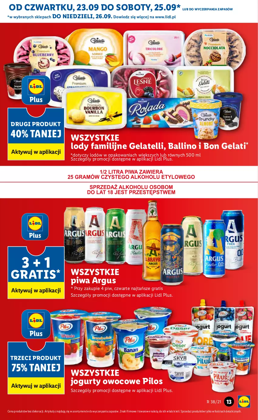 Gazetka promocyjna Lidl - GAZETKA - ważna 23.09 do 26.09.2021 - strona 13 - produkty: Fa, Gra, Jogurt, Lody, Pilos, Piwa