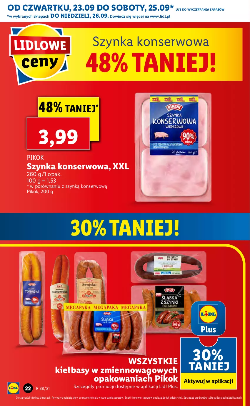 Gazetka promocyjna Lidl - GAZETKA - ważna 23.09 do 26.09.2021 - strona 22 - produkty: PIKOK, Por, Ser, Szynka, Szynka konserwowa