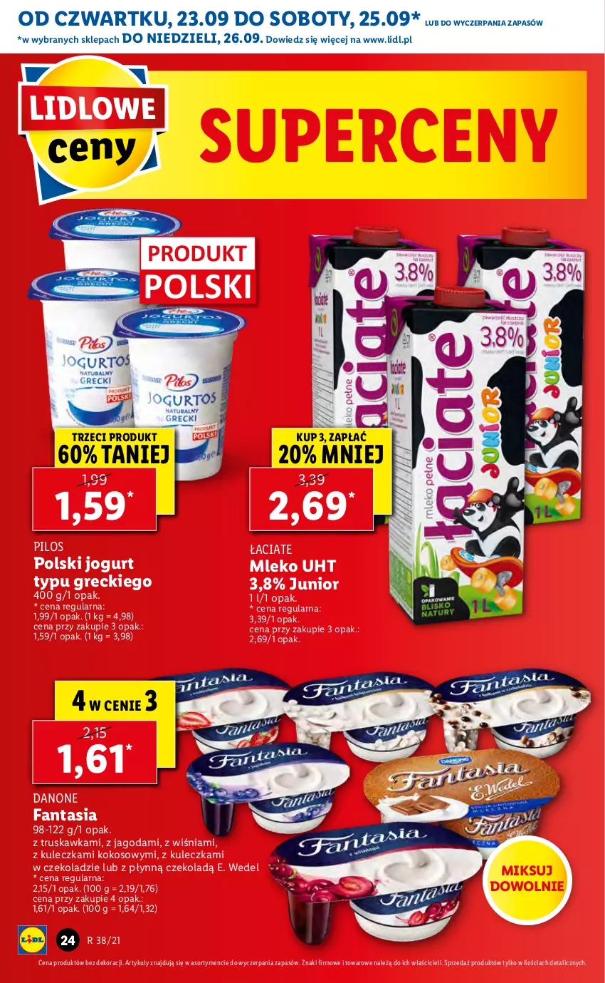 Gazetka promocyjna Lidl - GAZETKA - ważna 23.09 do 26.09.2021 - strona 24 - produkty: Danone, Danone Fantasia, E. Wedel, Fa, Fanta, Jogurt, Kokos, Mleko, Pilos