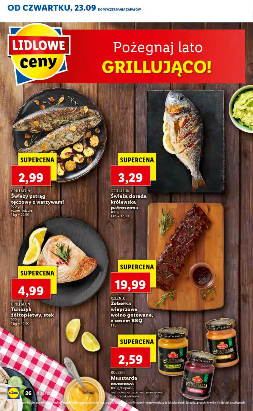 Gazetka promocyjna Lidl - GAZETKA - ważna 23.09 do 26.09.2021 - strona 26 - produkty: Ananas, Grill, Mus, Musztarda, Pstrąg, Sos, Stek, Top, Warzywa