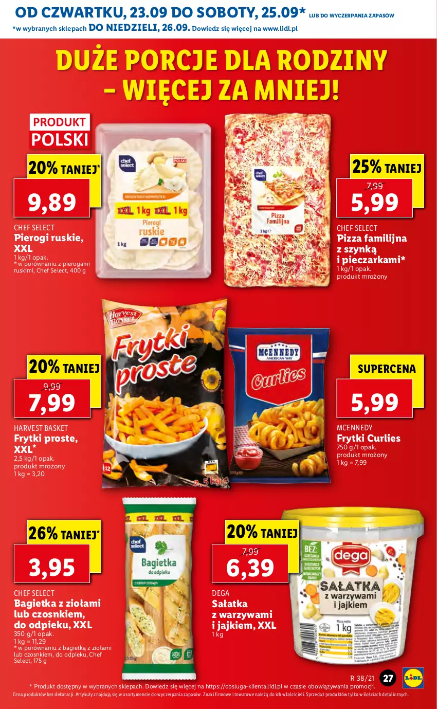 Gazetka promocyjna Lidl - GAZETKA - ważna 23.09 do 26.09.2021 - strona 27 - produkty: Bagietka, Dega, Fa, Frytki, Piec, Pieczarka, Pierogi, Pizza, Por, Sałat, Sałatka, Warzywa