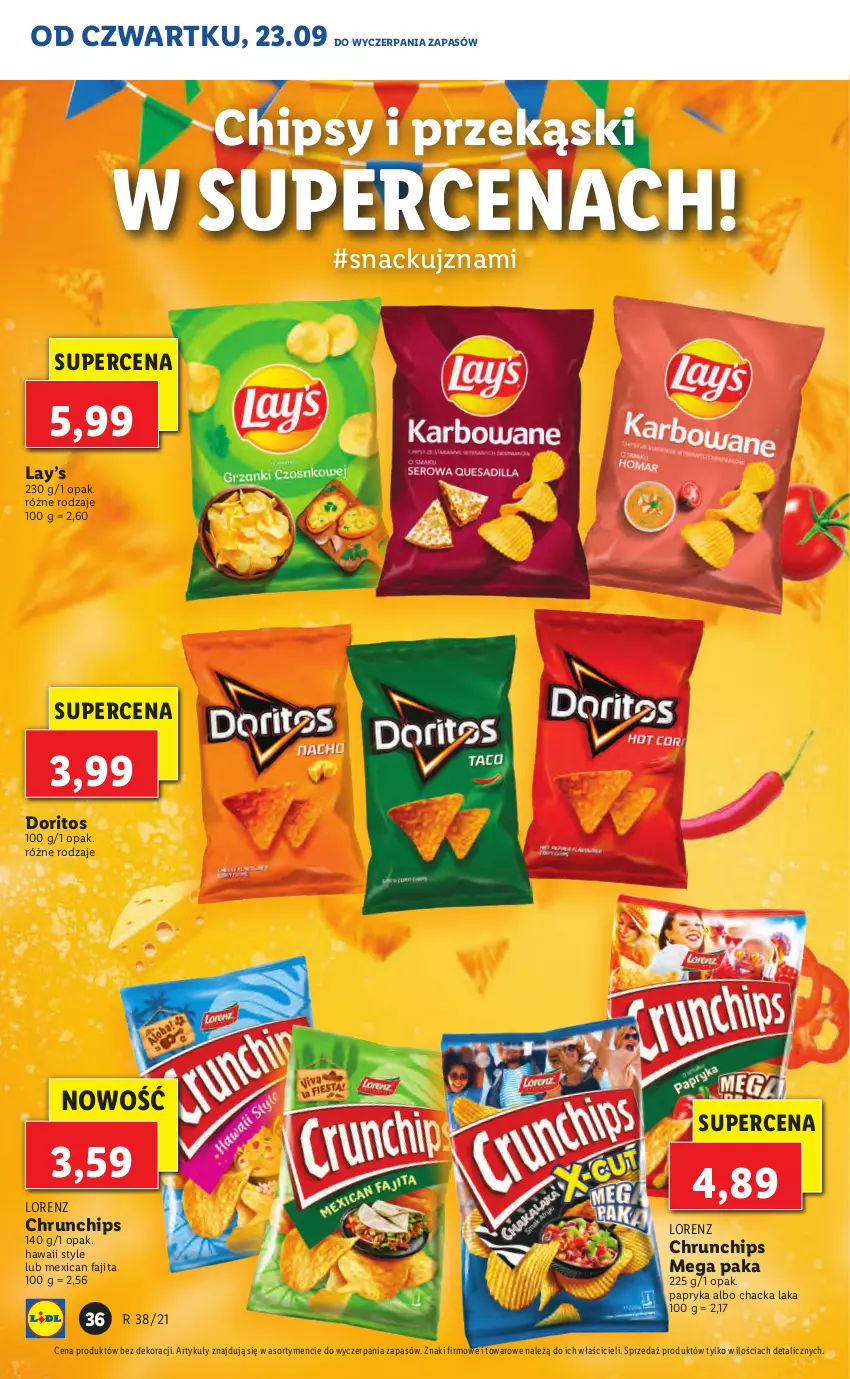 Gazetka promocyjna Lidl - GAZETKA - ważna 23.09 do 26.09.2021 - strona 36 - produkty: Chipsy, Fa, Lay’s, Lorenz, Papryka