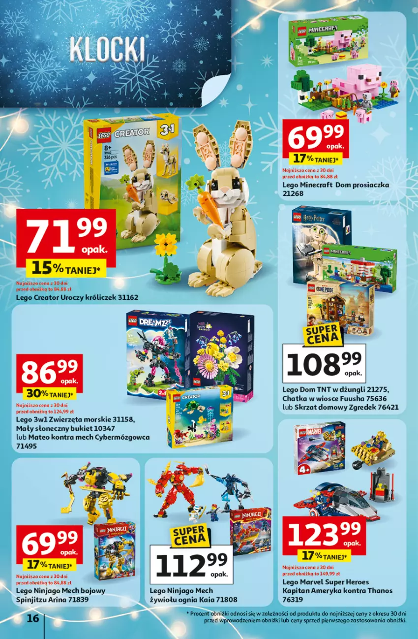 Gazetka promocyjna Auchan - Gazetka Święta jak babcię kocham Hipermarket Auchan - ważna 27.11 do 03.12.2025 - strona 16 - produkty: Bukiet, LEGO, LEGO Creator, LEGO Minecraft, LEGO Ninjago, Minecraft, Skrzat, Zwierzęta