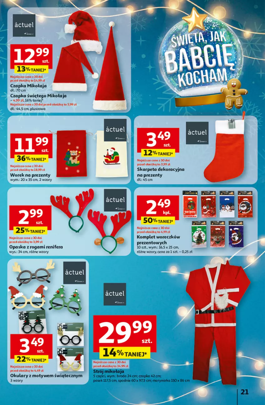 Gazetka promocyjna Auchan - Gazetka Święta jak babcię kocham Hipermarket Auchan - ważna 27.11 do 03.12.2025 - strona 21 - produkty: Czapka, Czapka Mikołaja, Karp, Opaska, Pasek, Renifer, Spodnie