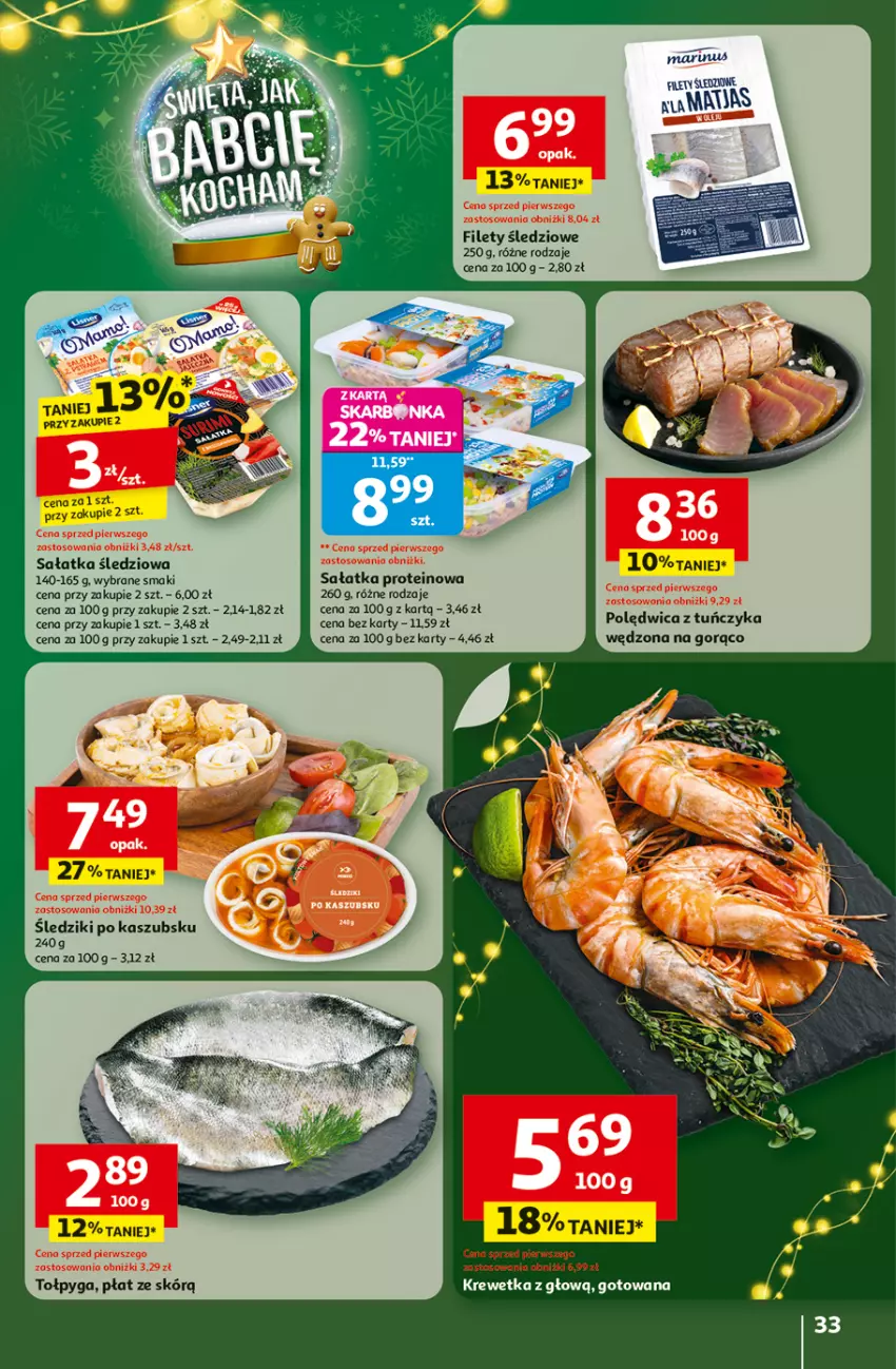 Gazetka promocyjna Auchan - Gazetka Święta jak babcię kocham Hipermarket Auchan - ważna 27.11 do 03.12.2025 - strona 33 - produkty: Polędwica, Sałat, Sałatka, Tołpyga, Tuńczyk