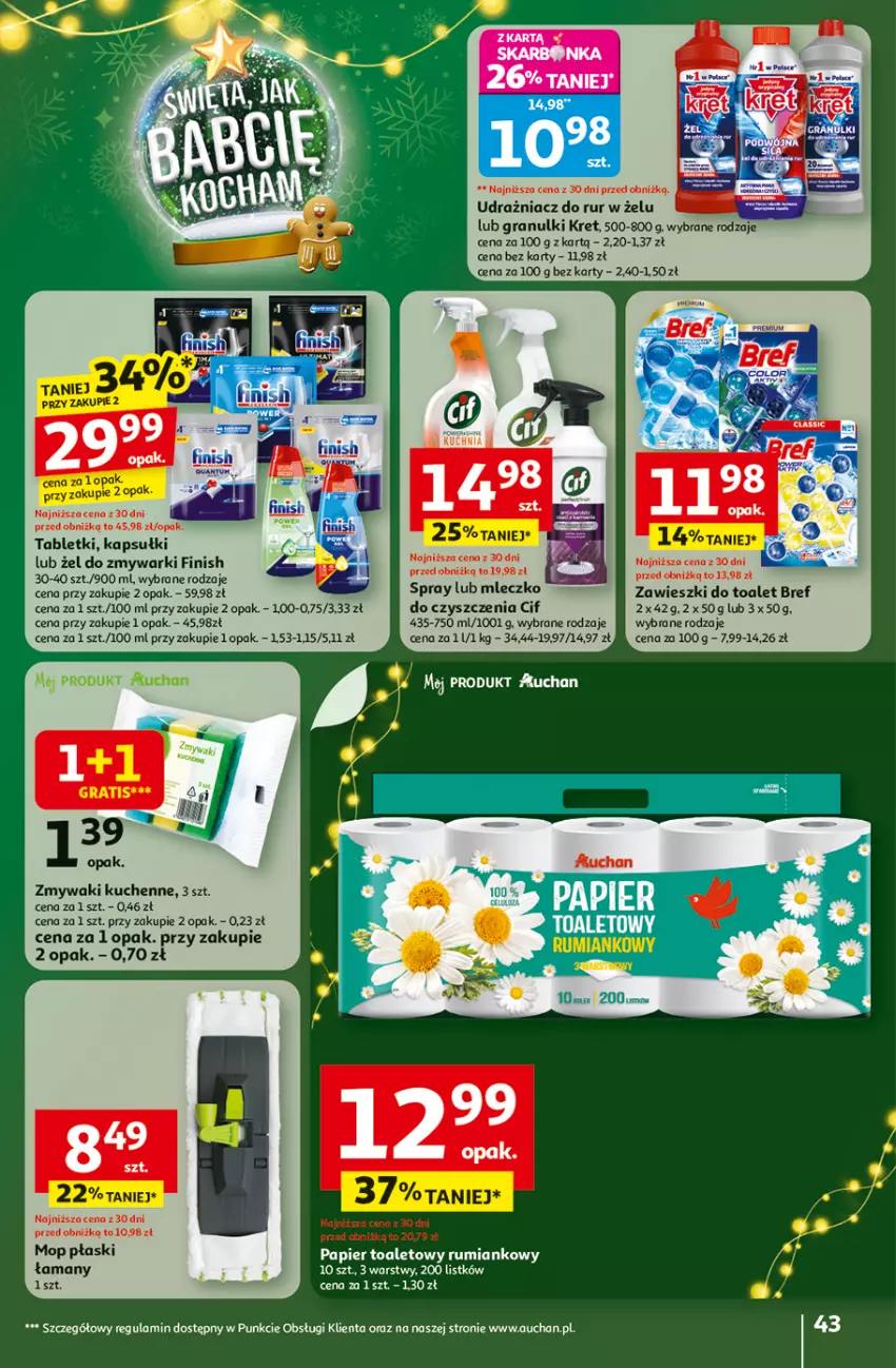 Gazetka promocyjna Auchan - Gazetka Święta jak babcię kocham Hipermarket Auchan - ważna 27.11 do 03.12.2025 - strona 43 - produkty: Bref, Cif, Gra, Kret, Mleczko, Mop, Papier, Papier toaletowy, Rum, Ser, Tablet, Zawieszki, Zmywaki kuchenne