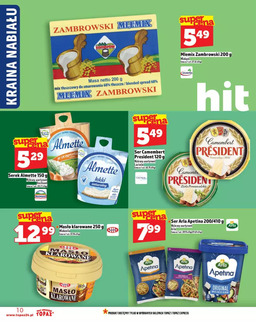 Gazetka promocyjna Topaz - Gazetka - ważna 06.11 do 12.11.2025 - strona 10 - produkty: Almette, Hochland, Masło, Masło klarowane, Mlemix Zambrowski, Ser, Serek, Top