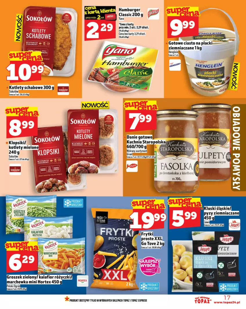 Gazetka promocyjna Topaz - Gazetka - ważna 06.11 do 12.11.2025 - strona 17 - produkty: Burger, Danie gotowe, Hamburger, Kalafior, Klopsiki, Kotlet, Kuchnia, Kuchnia Staropolska, Lack, Ogród, Sok, Sokołów, Top