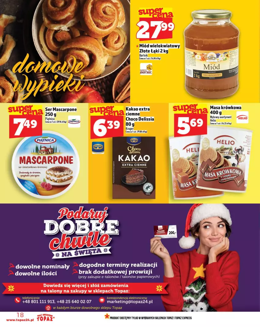 Gazetka promocyjna Topaz - Gazetka - ważna 06.11 do 12.11.2025 - strona 18 - produkty: Kakao, Mascarpone, Papier, Piątnica, Ser, Top