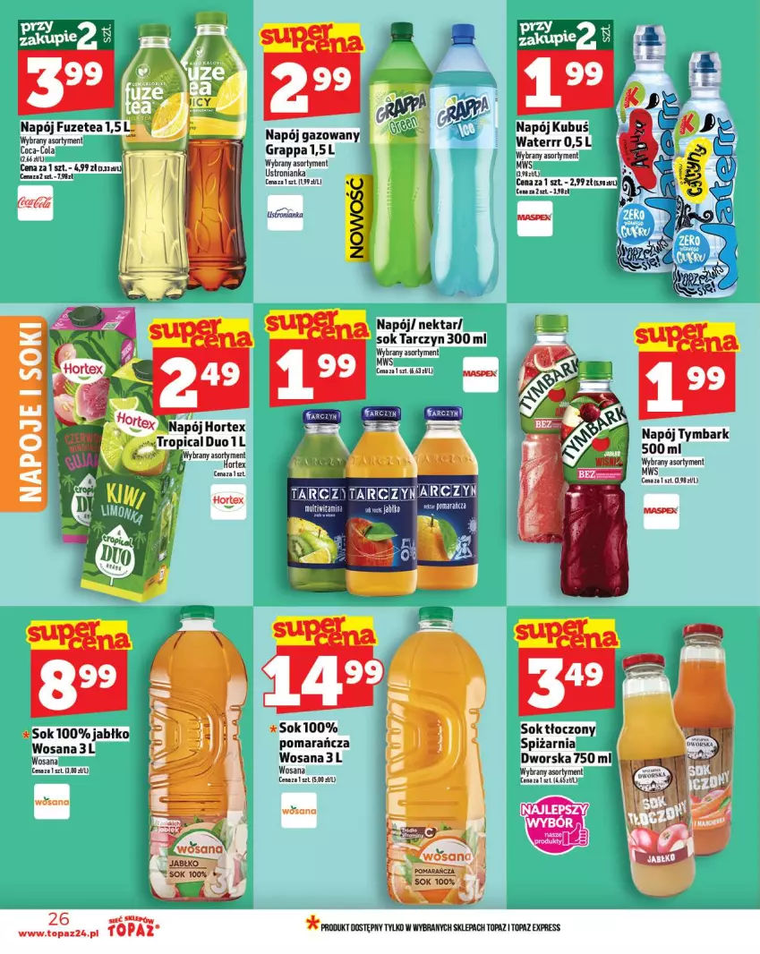 Gazetka promocyjna Topaz - Gazetka - ważna 06.11 do 12.11.2025 - strona 26 - produkty: Coca-Cola, Gra, Grappa, Hortex, Napój, Napój gazowany, Nektar, Sok, Top, Tropical, Wosana