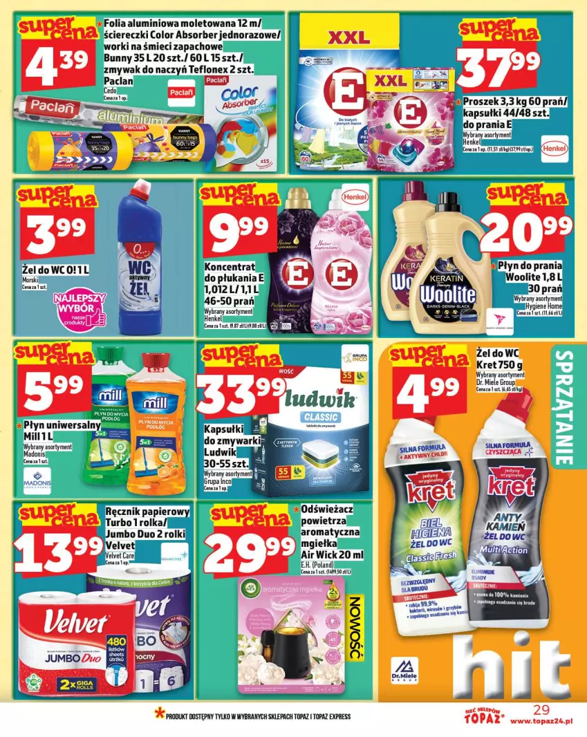 Gazetka promocyjna Topaz - Gazetka - ważna 06.11 do 12.11.2025 - strona 29 - produkty: Air Wick, Folia aluminiowa, Kret, Odświeżacz powietrza, Papier, Ręcznik, Rolki, Top, Velvet, Worki na śmiec, Worki na śmieci