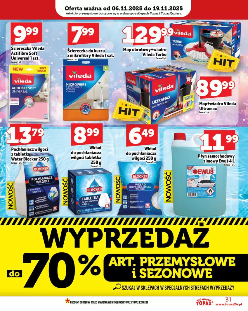 Gazetka promocyjna Topaz - Gazetka - ważna 06.11 do 12.11.2025 - strona 31 - produkty: Fa, LG, Mop, Pochłaniacz wilgoci, Rama, Tablet, Top, Vileda, Wiadro