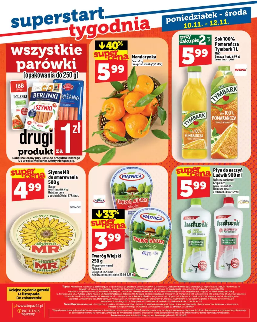 Gazetka promocyjna Topaz - Gazetka - ważna 06.11 do 12.11.2025 - strona 32 - produkty: Grejpfrut, Ludwik, Olej, Piątnica, Słynne, Sok, Top, Twaróg, Tymbark