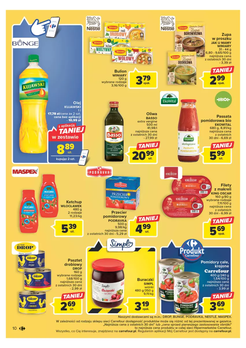 Gazetka promocyjna Carrefour - Gazetka Carrefour - ważna 23.05 do 03.06.2023 - strona 10 - produkty: Bulion, Buraczki, Gin, Ketchup, Kujawski, Lion, Olej, Pasztet, Podravka, Pomidory, Winiary, Zupa