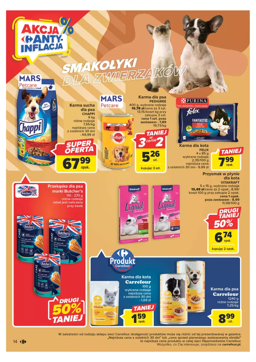 Gazetka promocyjna Carrefour - Gazetka Carrefour - ważna 23.05 do 03.06.2023 - strona 14 - produkty: Chappi, Felix, Kosz, Mars, Pedigree, Vitakraft