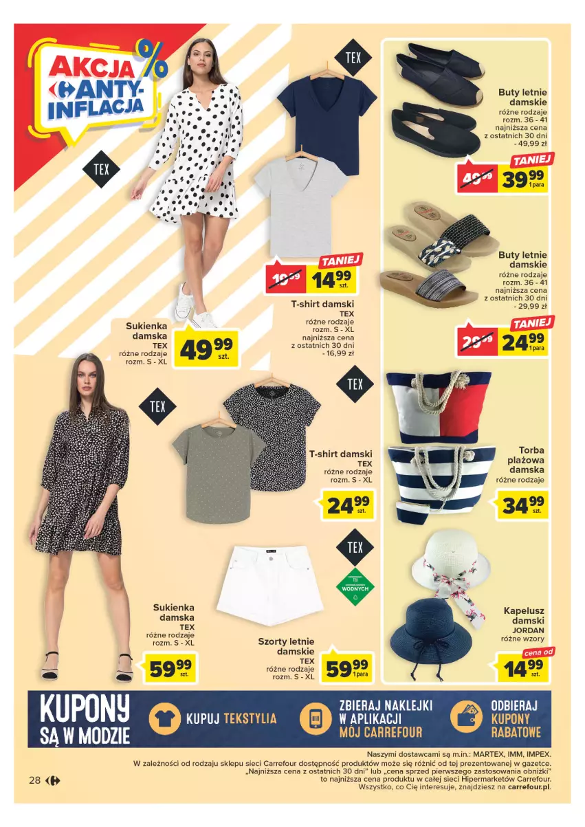 Gazetka promocyjna Carrefour - Gazetka Carrefour - ważna 23.05 do 03.06.2023 - strona 28 - produkty: Buty, Buty letnie, Sukienka, Szorty, T-shirt