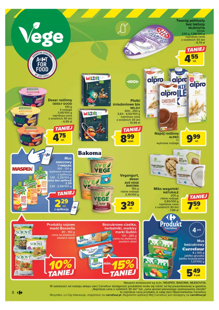 Gazetka promocyjna Carrefour - Gazetka Carrefour - ważna 23.05 do 03.06.2023 - strona 8 - produkty: Alpro, Bakoma, Ciastka, Danio, Deser, Gra, Herbatniki, Milzu, Mleko, Mlekovita, Mus, Napój, Napój roślinny, Ser, Tymbark, Vegangurt