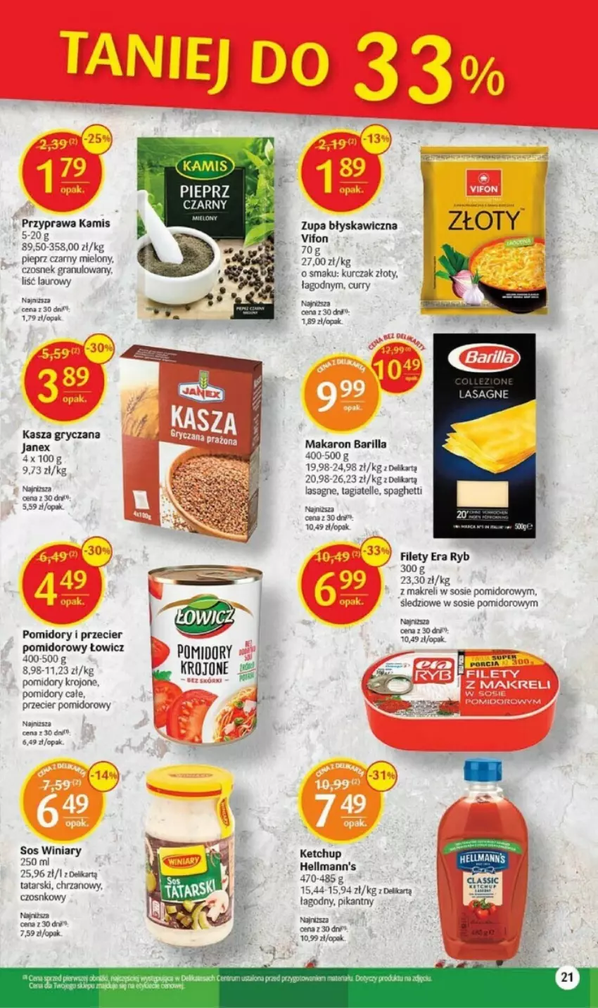 Gazetka promocyjna Delikatesy Centrum - ważna 17.08 do 23.08.2023 - strona 14 - produkty: Barilla, Chrzan, Czosnek, Czosnek granulowany, Era Ryb, Gra, Gry, Kamis, Kasza, Kasza gryczana, Ketchup, Kurczak, Lasagne, Laur, Makaron, Pieprz, Pomidory, Por, Sos, Spaghetti, Winiary, Zupa