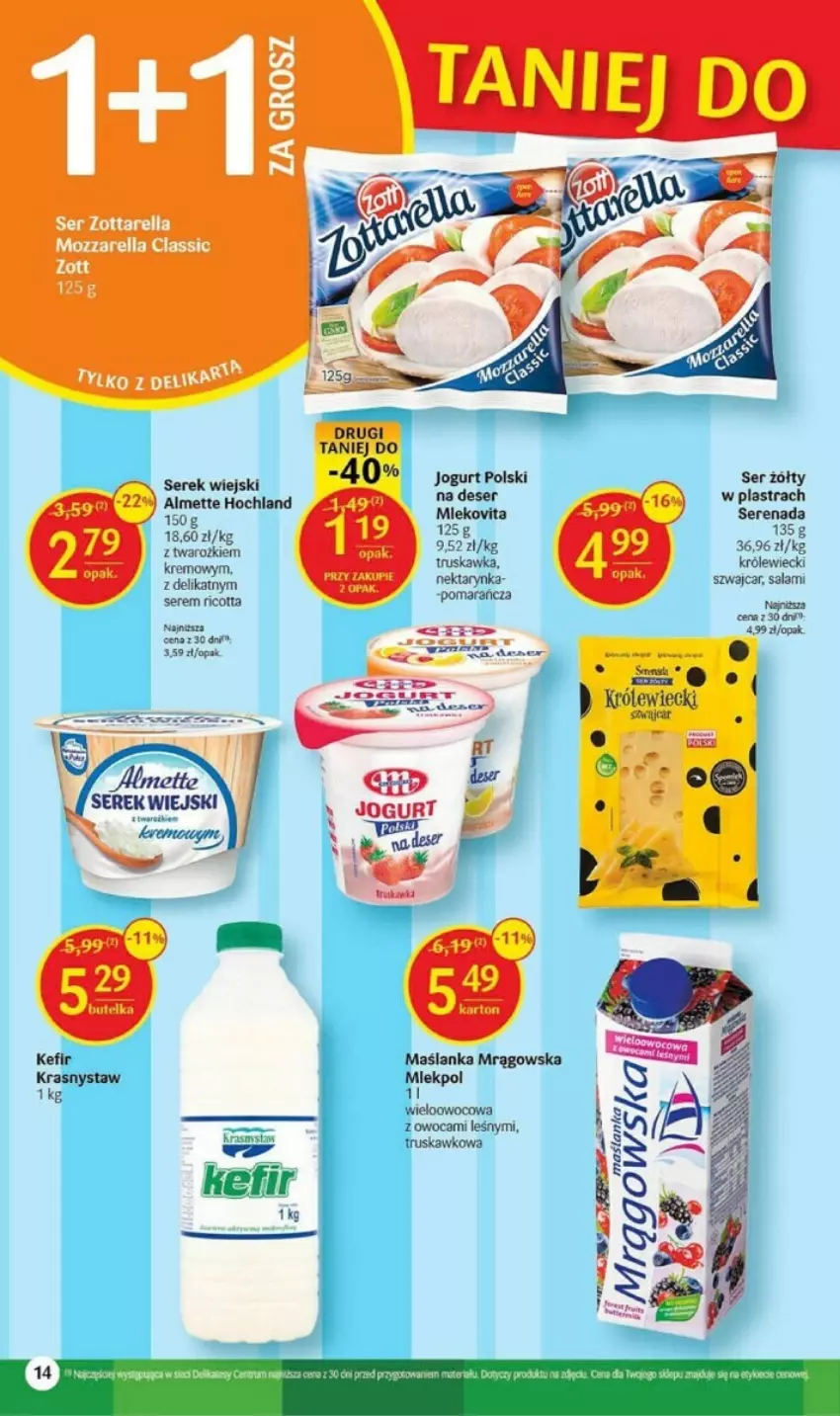 Gazetka promocyjna Delikatesy Centrum - ważna 17.08 do 23.08.2023 - strona 6 - produkty: Almette, Deser, Hochland, Jogurt, Kefir, Maślanka, Mozzarella, Nektar, Nektarynka, Ricotta, Salami, Ser, Serek, Serek wiejski, Zott