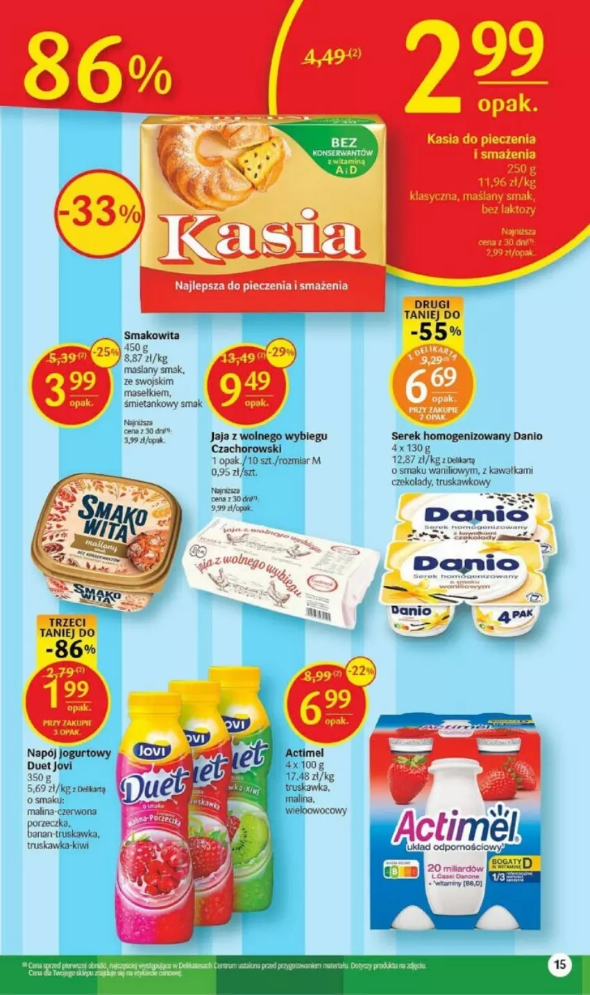 Gazetka promocyjna Delikatesy Centrum - ważna 17.08 do 23.08.2023 - strona 7 - produkty: Canon, Danio, Fa, Jaja, Jaja z wolnego wybiegu, Jogurt, Kasia, Kawa, Kiwi, Napój, Napój jogurtowy, Piec, Por, Ser, Serek, Serek homogenizowany, Smakowita