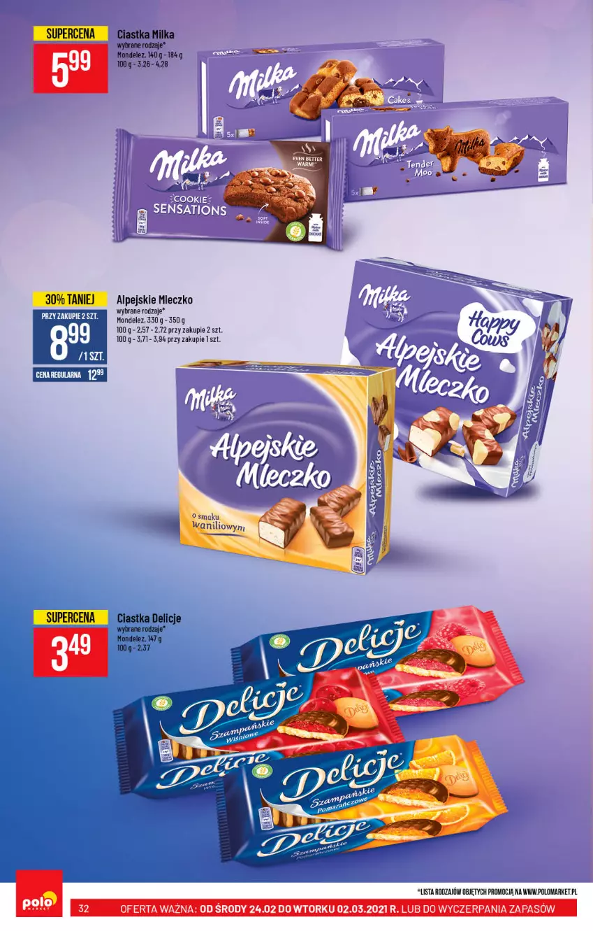 Gazetka promocyjna PoloMarket - Gazetka promocyjna  r - ważna 24.02 do 02.03.2021 - strona 32 - produkty: Ciastka, Delicje, Milka, Mleczko