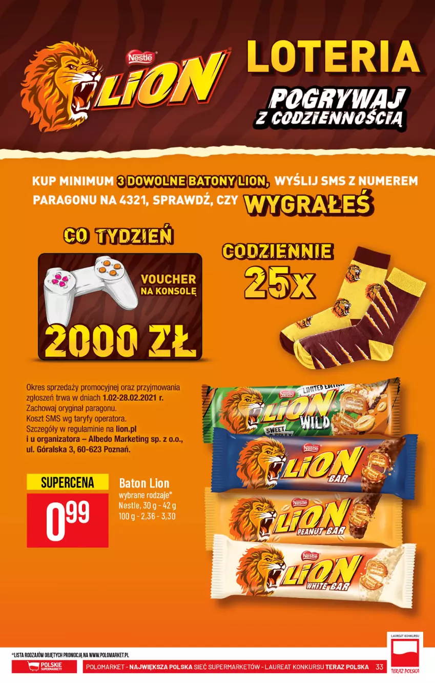 Gazetka promocyjna PoloMarket - Gazetka promocyjna  r - ważna 24.02 do 02.03.2021 - strona 33 - produkty: Baton, Laur, Lion, Tera