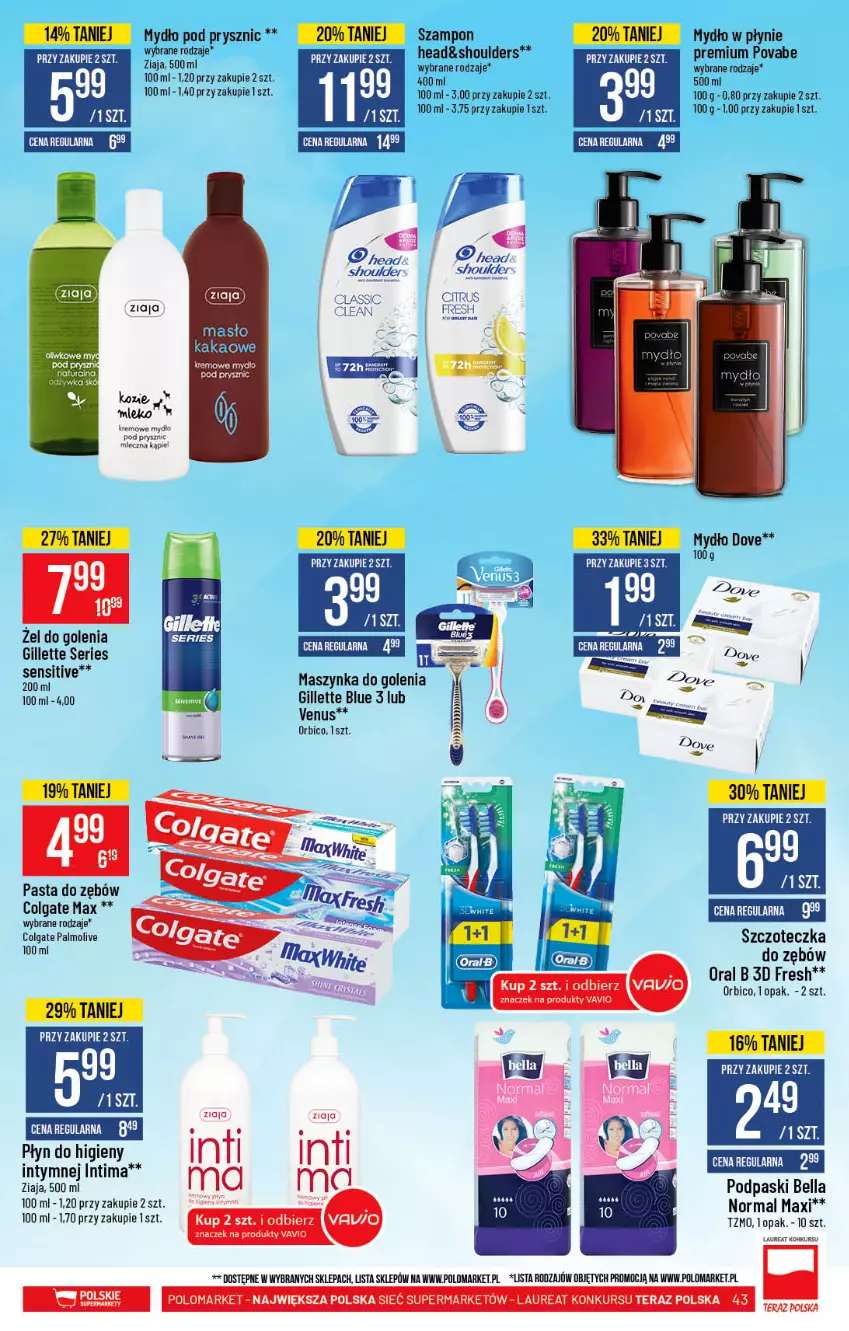 Gazetka promocyjna PoloMarket - Gazetka promocyjna  r - ważna 24.02 do 02.03.2021 - strona 43 - produkty: Bell, Bella, BIC, Colgate, Dove, Gillette, Kakao, Laur, LG, Masło, Maszynka, Maszynka do golenia, Mleko, Mydło, Mydło w płynie, Oral B, Palmolive, Pasta do zębów, Płyn do higieny intymnej, Podpaski, Ser, Szampon, Szczoteczka, Szczoteczka do zębów, Szynka, Tera, Venus, Ziaja