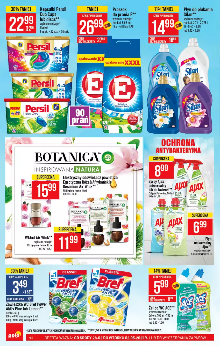 Gazetka promocyjna PoloMarket - Gazetka promocyjna  r - ważna 24.02 do 02.03.2021 - strona 44 - produkty: Air Wick, Ajax, BIC, Bref, Colgate, Gin, LG, Odświeżacz powietrza, Palmolive, Persil, Płyn do płukania, Pur, Róża, Silan