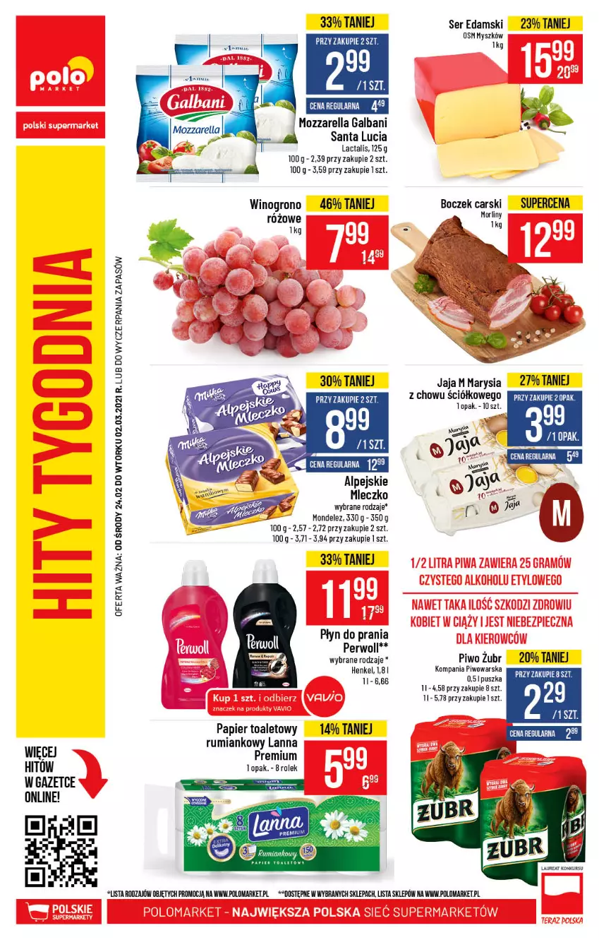 Gazetka promocyjna PoloMarket - Gazetka promocyjna  r - ważna 24.02 do 02.03.2021 - strona 52 - produkty: Boczek, Cars, Edam, Galbani, Jaja, Mleczko, Mozzarella, Mysz, Papier, Papier toaletowy, Perwoll, Piwo, Płyn do prania, Rum, Ser, Wino