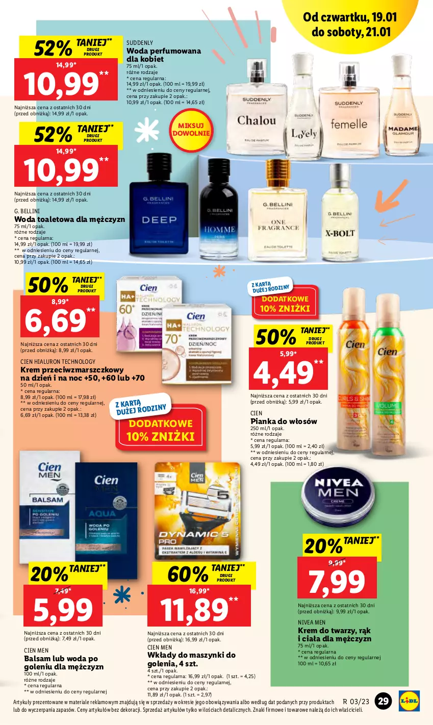 Gazetka promocyjna Lidl - GAZETKA - ważna 19.01 do 21.01.2023 - strona 33 - produkty: Bell, Krem do twarzy, Krem przeciwzmarszczkowy, Mars, Nivea, Nivea Men, Perfum, Pianka do włosów, Woda, Woda perfumowana, Woda po goleniu, Woda toaletowa