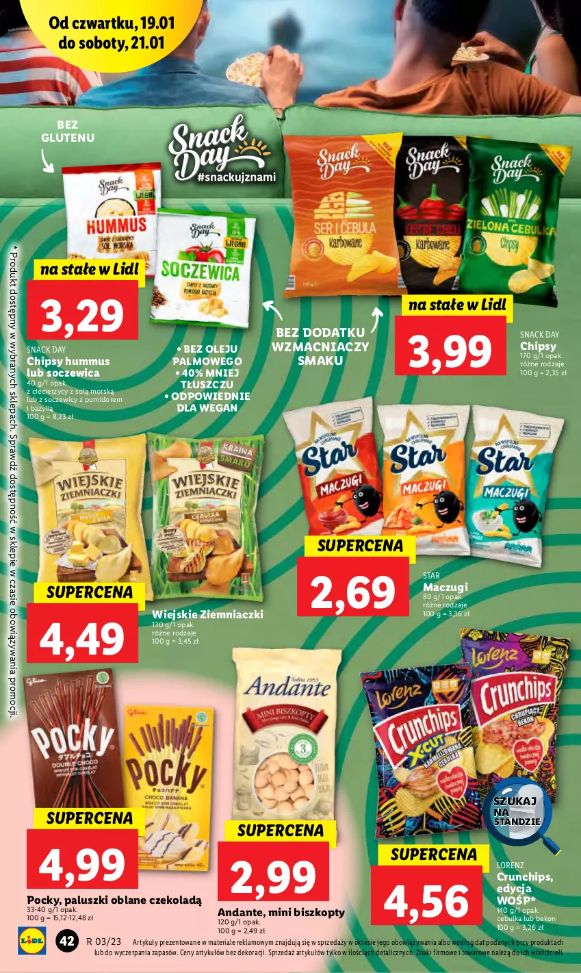 Gazetka promocyjna Lidl - GAZETKA - ważna 19.01 do 21.01.2023 - strona 48 - produkty: Bazyl, Beko, Biszkopty, Chipsy, Crunchips, Hummus, Lorenz, Mus, Olej