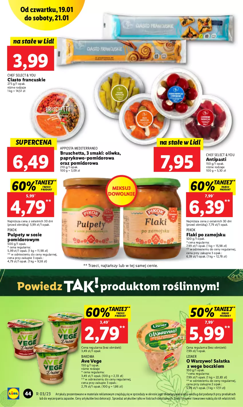 Gazetka promocyjna Lidl - GAZETKA - ważna 19.01 do 21.01.2023 - strona 50 - produkty: Bakoma, Ciasto francuskie, Flaki, Flaki po zamojsku, Lisner, PIKOK, Pulpety, Sałat, Sałatka, Sos