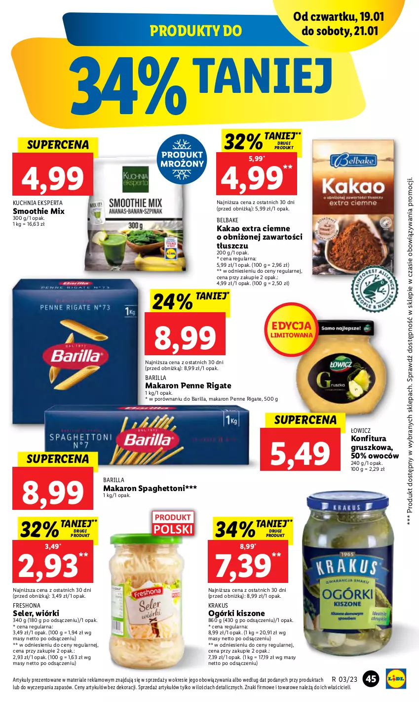 Gazetka promocyjna Lidl - GAZETKA - ważna 19.01 do 21.01.2023 - strona 51 - produkty: Barilla, Kakao, Konfitura, Krakus, Kuchnia, Makaron, Penne, Por, Smoothie