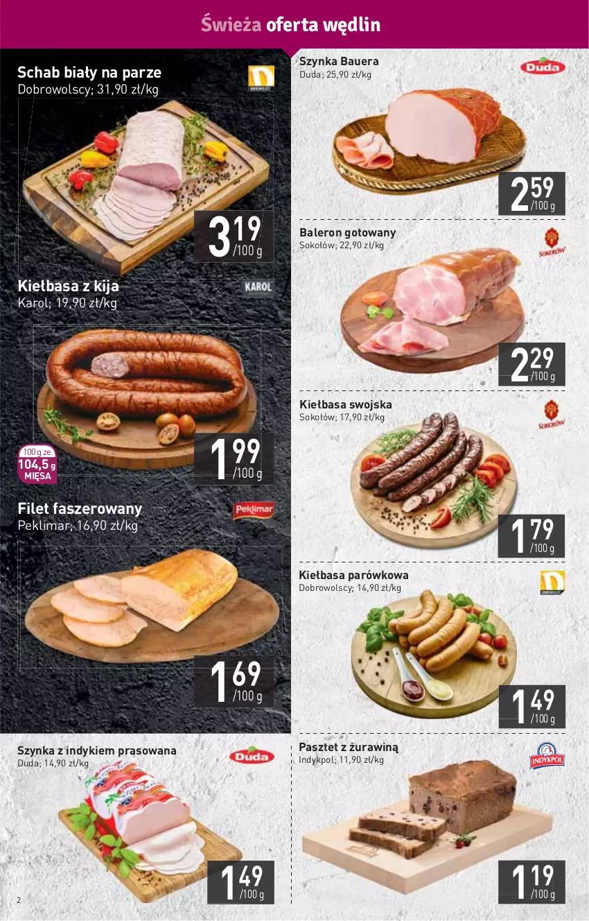 Gazetka promocyjna Stokrotka - Market - ważna 22.04 do 28.04.2021 - strona 2 - produkty: Duda, Fa, HP, Kiełbasa, Pasztet, Sok, Sokołów, Szynka