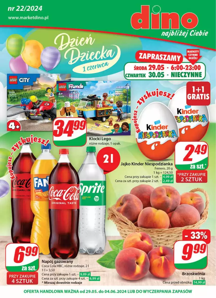 Gazetka promocyjna Dino - Gazetka 22 / 2024 - ważna 29.05 do 04.06.2024 - strona 1 - produkty: Ferrero, JBL, Kinder, Klocki, LEGO, Napój, Napój gazowany