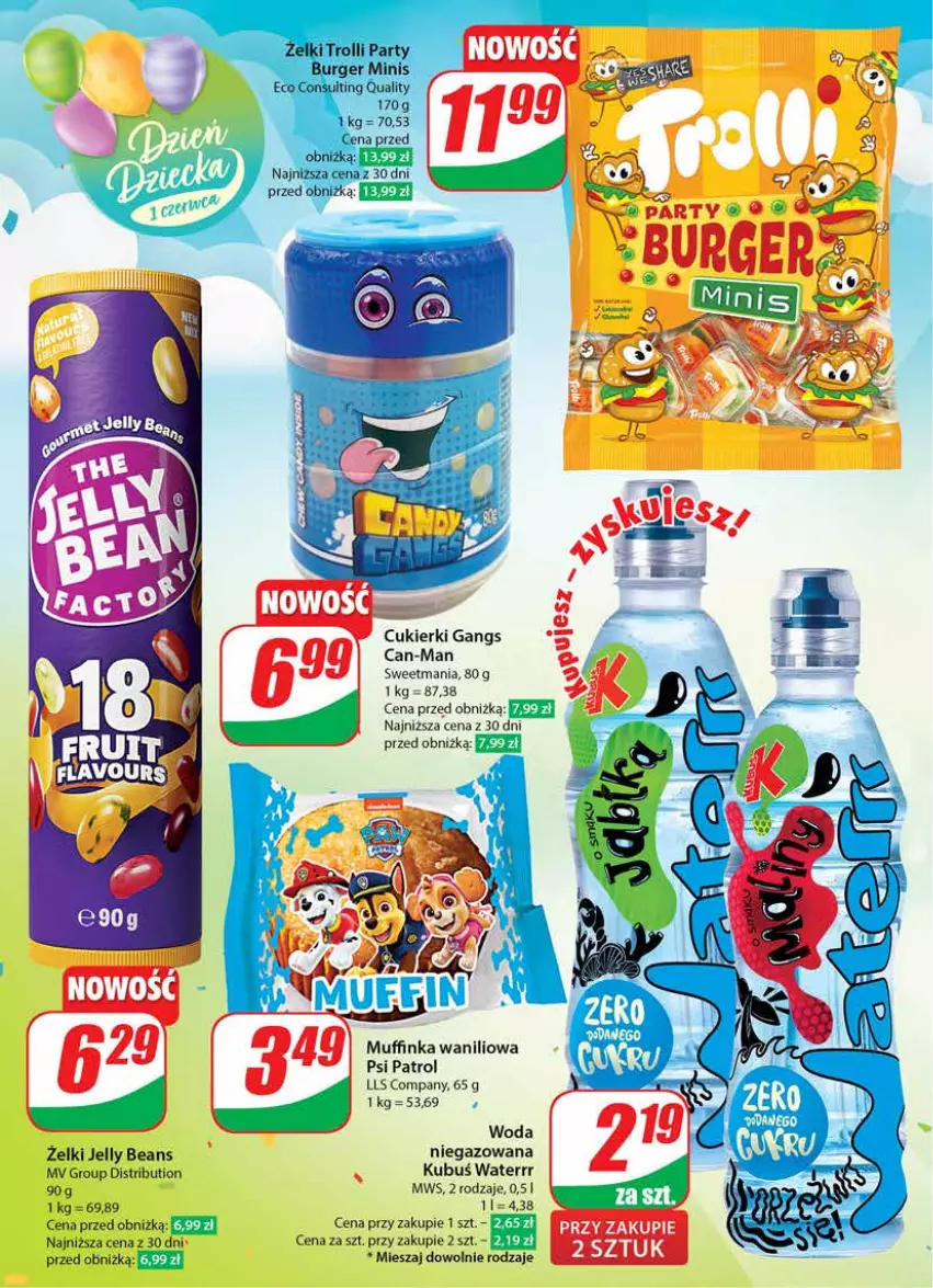 Gazetka promocyjna Dino - Gazetka 22 / 2024 - ważna 29.05 do 04.06.2024 - strona 12 - produkty: Burger, Cukier, Cukierki, Inka, Jelly beans, Kubuś, Kubuś Waterrr, Psi Patrol, Woda