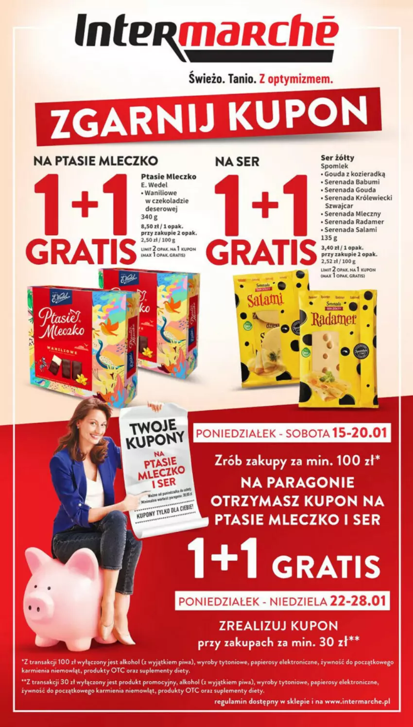 Gazetka promocyjna Intermarche - ważna 15.01 do 20.01.2024 - strona 1 - produkty: Deser, E. Wedel, Fa, Gouda, Gra, Karmi, LG, Mleczko, Ptasie mleczko, Radamer, Ser