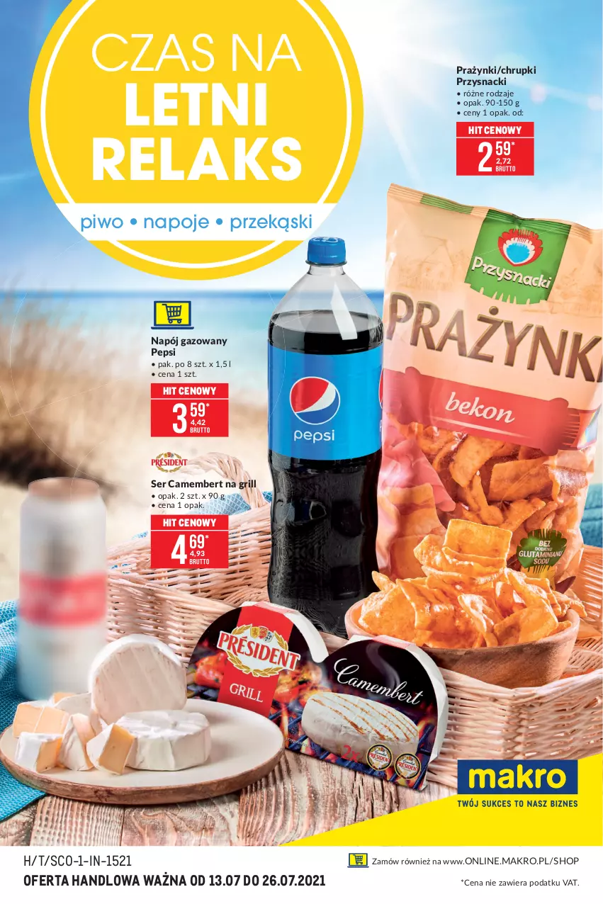 Gazetka promocyjna Makro - [Oferta specjalna] Letni relaks - ważna 13.07 do 26.07.2021 - strona 1 - produkty: Camembert, Chrupki, Grill, Napój, Napój gazowany, Napoje, Pepsi, Piwo, Przysnacki, Ser