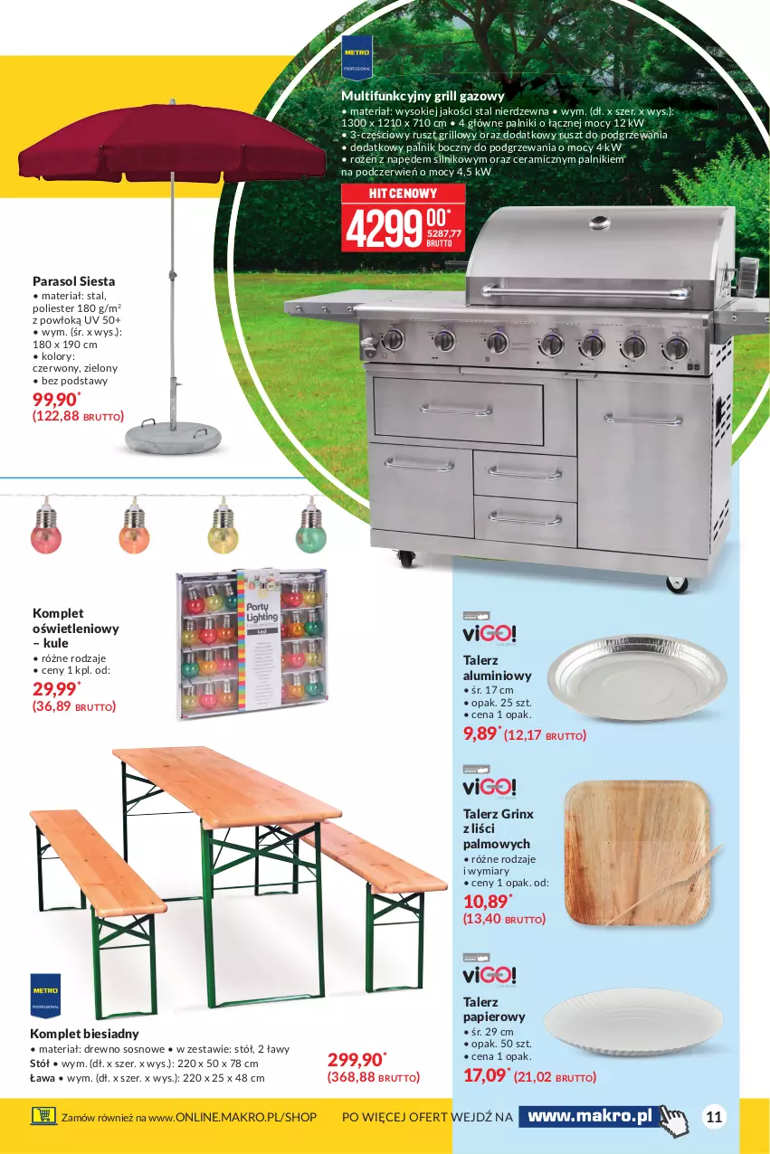 Gazetka promocyjna Makro - [Oferta specjalna] Letni relaks - ważna 13.07 do 26.07.2021 - strona 11 - produkty: Grill, Grill gazowy, Papier, Parasol, Sok, Sos, Stół, Talerz, Talerz papierowy