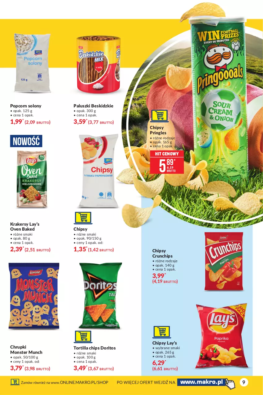 Gazetka promocyjna Makro - [Oferta specjalna] Letni relaks - ważna 13.07 do 26.07.2021 - strona 9 - produkty: Beskidzki, Chipsy, Chrupki, Crunchips, Krakersy, Lay’s, Monster Munch, Popcorn, Pringles, Tortilla, Tortilla Chips