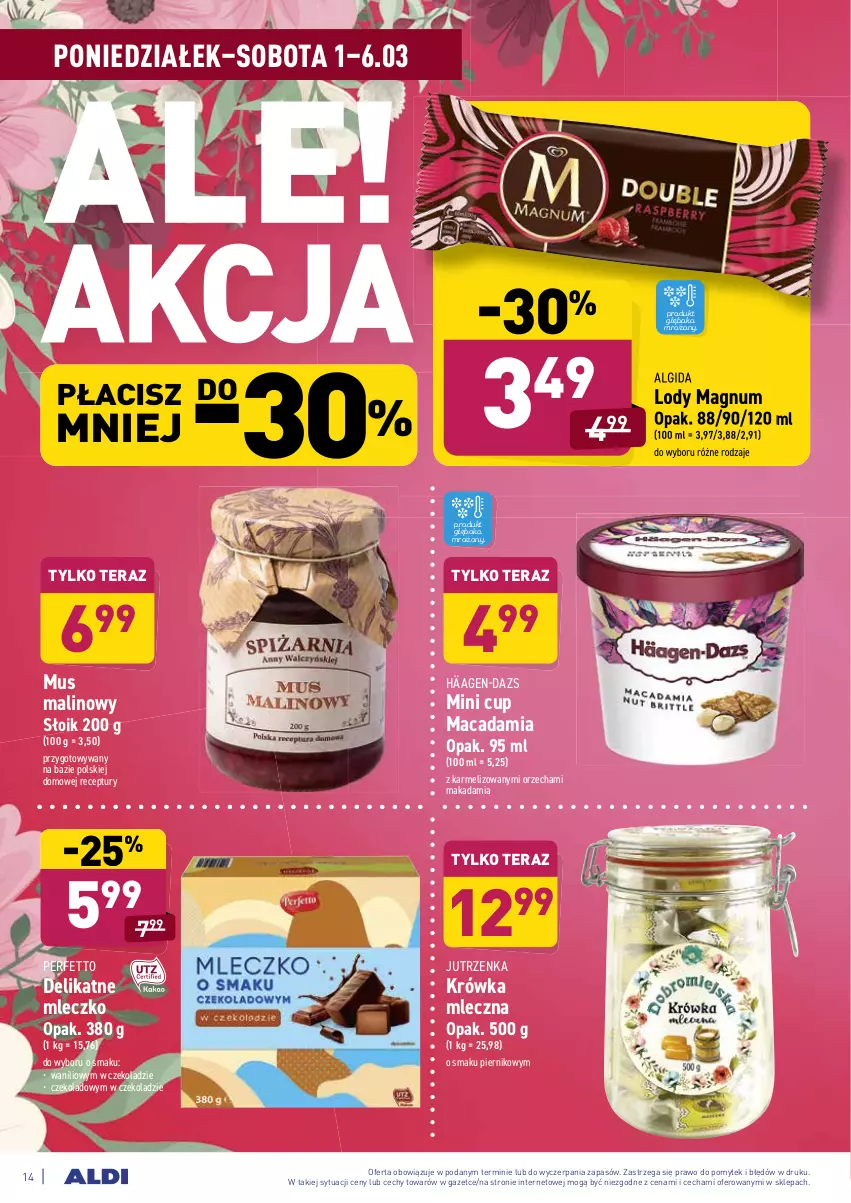 Gazetka promocyjna Aldi - ALE! CENA w ALDI - ważna 01.03 do 13.03.2021 - strona 14 - produkty: Algida, Jutrzenka, LG, Lody, Mleczko, Mus, Piernik, Tera