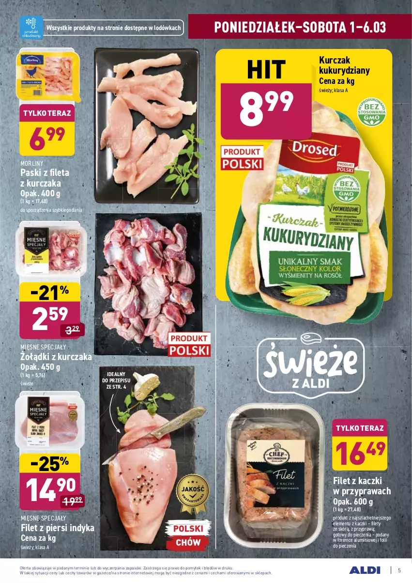 Gazetka promocyjna Aldi - ALE! CENA w ALDI - ważna 01.03 do 13.03.2021 - strona 5 - produkty: Filet z piersi indyka, Kurczak, Lodówka, Mięsne specjały, Morliny, Piec, Por, Tera