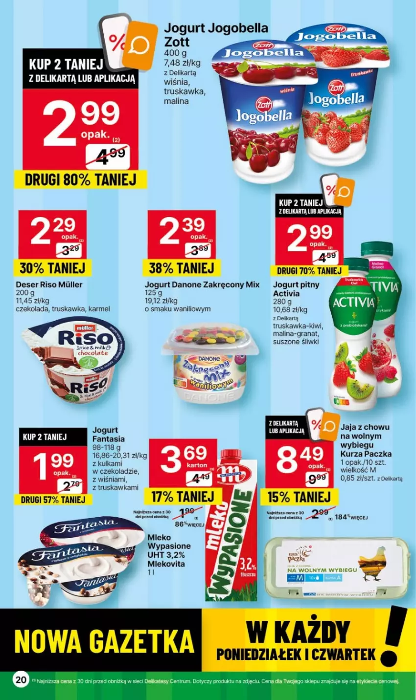 Gazetka promocyjna Delikatesy Centrum - Gazetka DC40 czw-sr - ważna 12.10 do 18.10.2023 - strona 20 - produkty: Activia, Bell, Bella, Czekolada, Danone, Deser, Gra, Granat, Jaja, Jogobella, Jogurt, Jogurt pitny, Kiwi, Rum, Ser, Zott